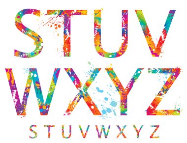 Font - Colorful letters with drops and splashes from S to Z. Vec