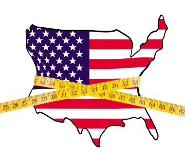 Map of America on a diet, with measuring tape clipart