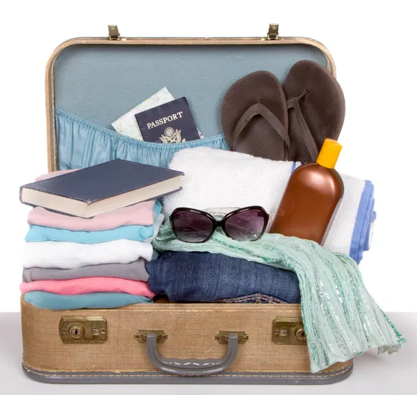 Packed vintage suitcase — Stock Photo, Image