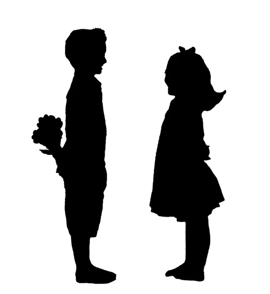 A boy and a girl with flowers silouette