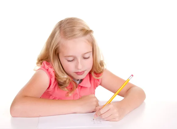 Criança mais velha ou adolescente fazendo matemática — Fotografia de Stock