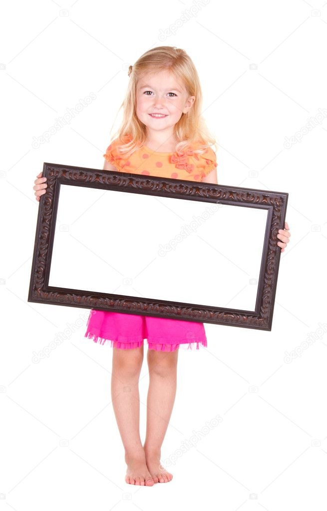 Child holding blank frame