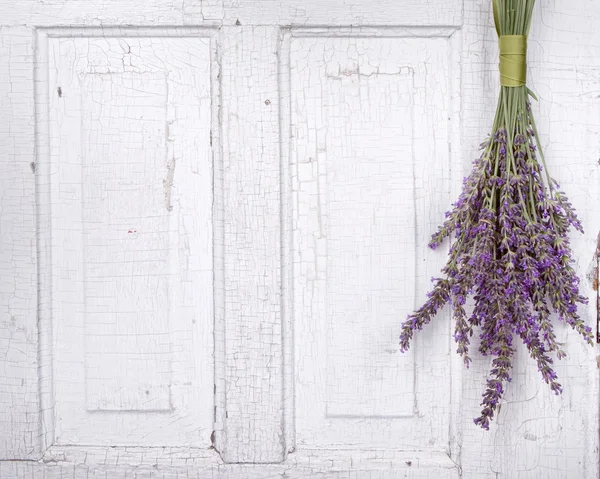 Lavendel hängt an einer alten Tür — Stockfoto