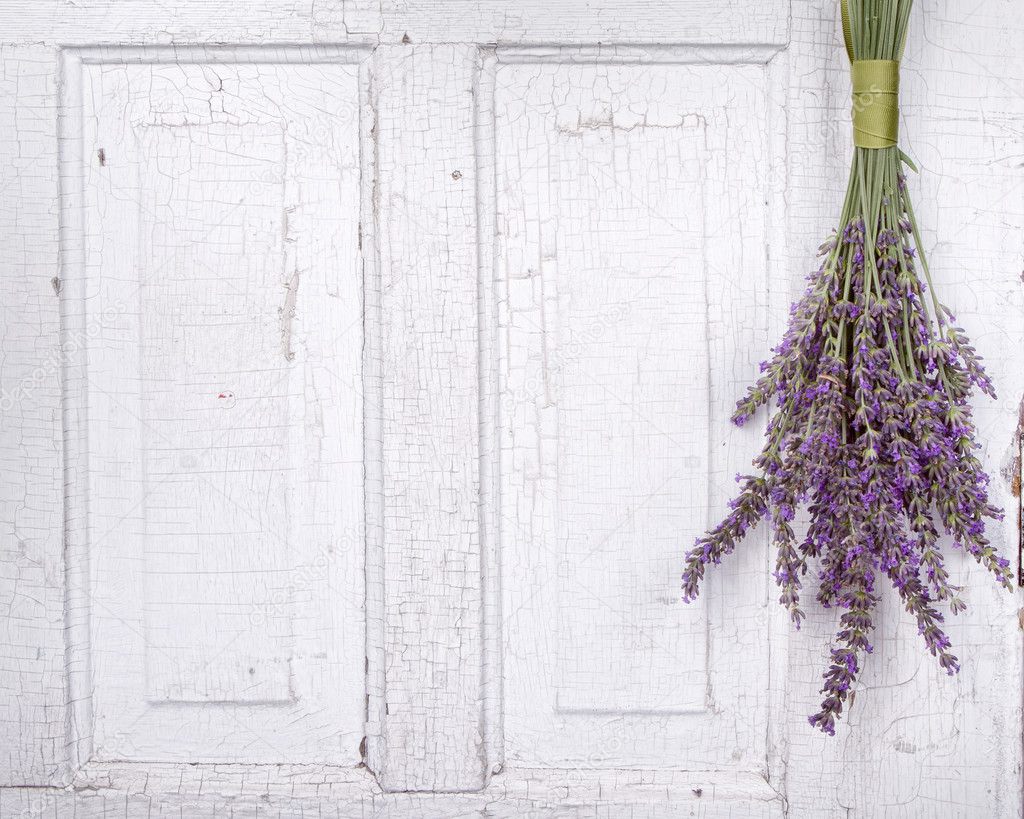 Lavender hanging from an old door
