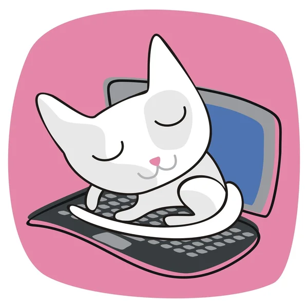 Gato bonito no laptop — Vetor de Stock