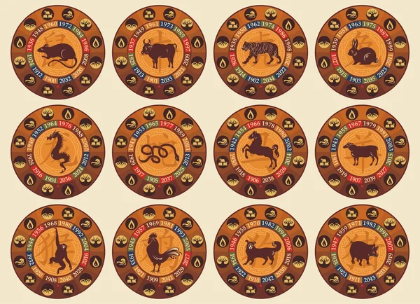 Σύνολο της κινεζικής zodiac Διανυσματικά Γραφικά