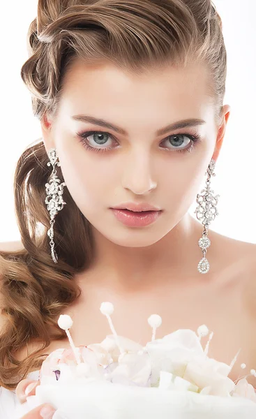 Beleza - cara de noiva na moda close up retrato — Fotografia de Stock