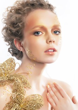 Gold bright make-up. Beauty woman face. Creativity clipart