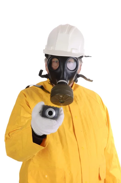 Hazmat worker with geiger counter — Stock Photo, Image