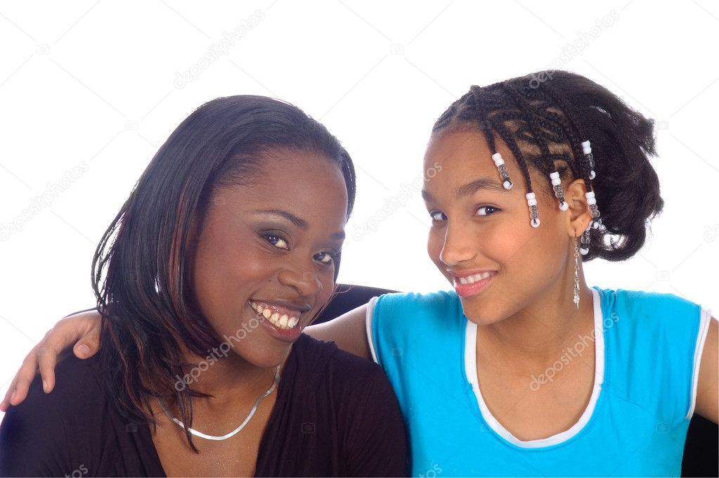 African american Mother and daughter smiling