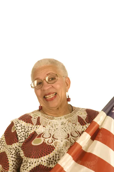 Patriota Afro-Americano feminino com bandeira — Fotografia de Stock