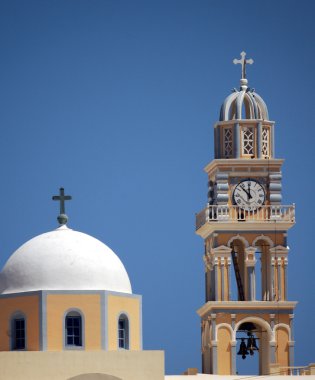 Yunan Adası santorini, saat ve çan kulesi