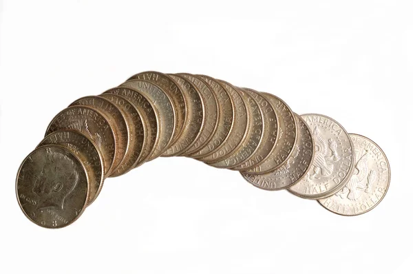 Half dollars in a row — Stock Photo, Image