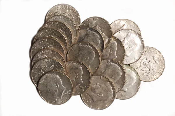 Half dollars in a row — Stock Photo, Image
