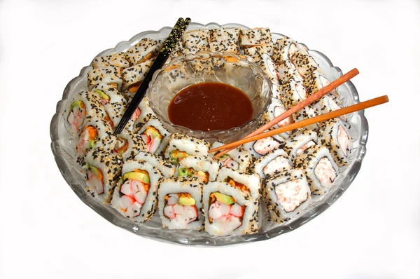 Piatto di sushi con bacchette — Foto Stock