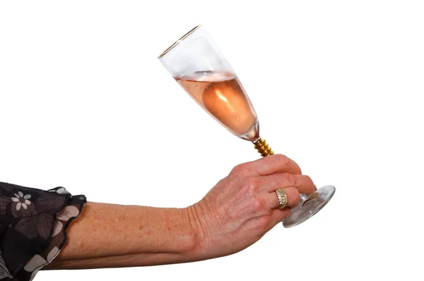 Womans kézzel pezsgős pohár — Stock Fotó