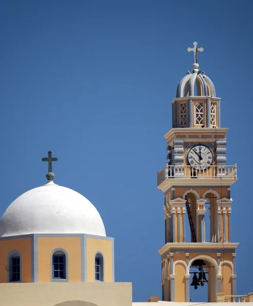 Clock and bell tower on the greek island of Santorini — Stock Photo, Image