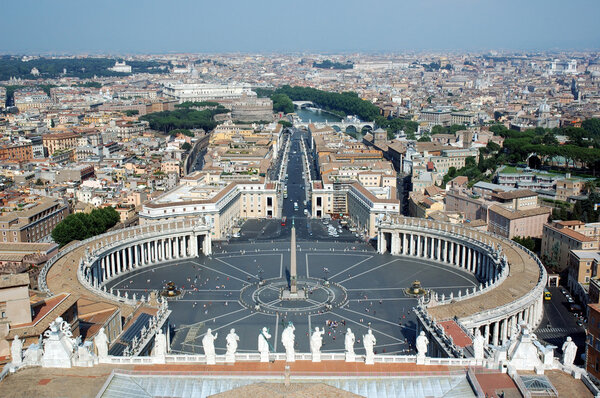 View from the top of San Pietro (The Vatican) in Rome looking down via Vaticano towards Castel St. Angelo