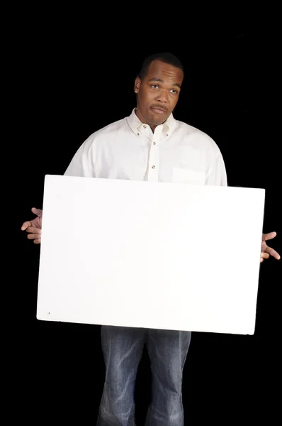 Młody człowiek Afryki amerykański biały znakiem — Zdjęcie stockowe