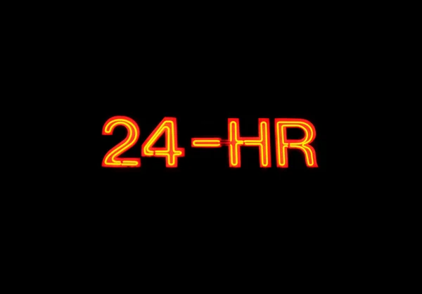 Leuchtreklame mit dem Wort "24-Stunden" über schwarz — Stockfoto