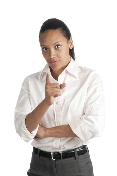Beautiful African-American woman pointing — Stock Photo, Image