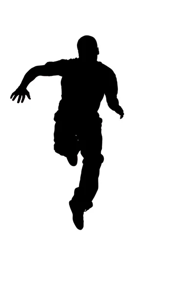 Joven hombre afroamericano saltando en el aire — Foto de Stock