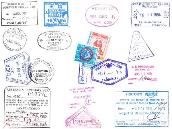 Паспортні марки та візи — стокове фото