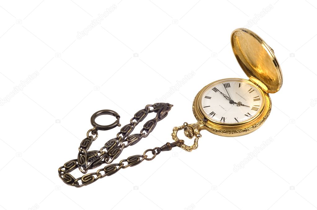 Gold fob watch isolated