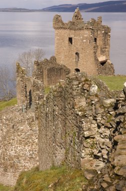 Ruins of Urquhart Castle at Loch Ness in Scotland clipart