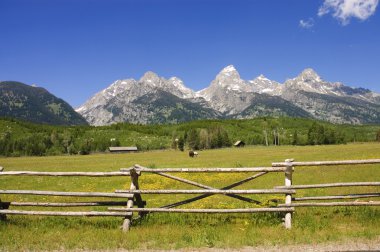 A pastoral scene on a ranch at the base of the Tetons clipart