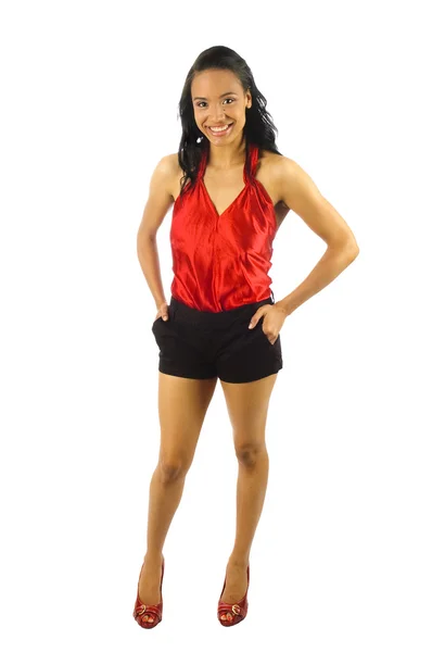 Young african-american woman in red top — Stock Photo, Image