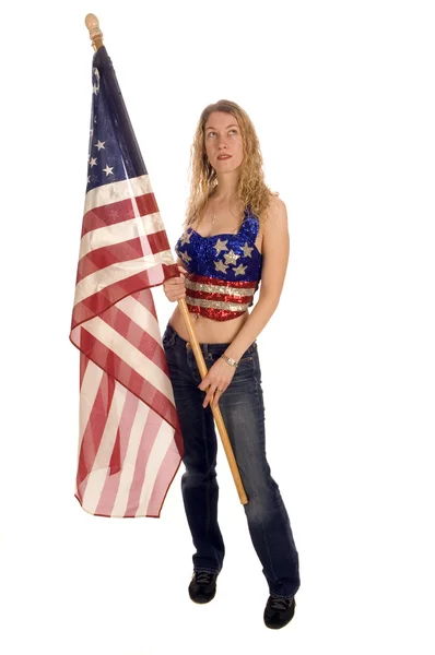 Ελκυστική γυναίκα αμερικανικός πατριώτης με σημαία — Φωτογραφία Αρχείου