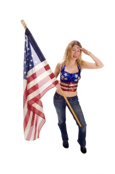 Atrakcyjna kobieta amerykański patriota z flagą — Zdjęcie stockowe