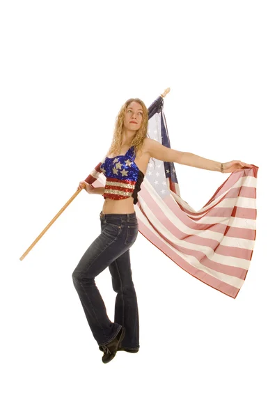 Atractiva mujer patriota americana con bandera — Foto de Stock