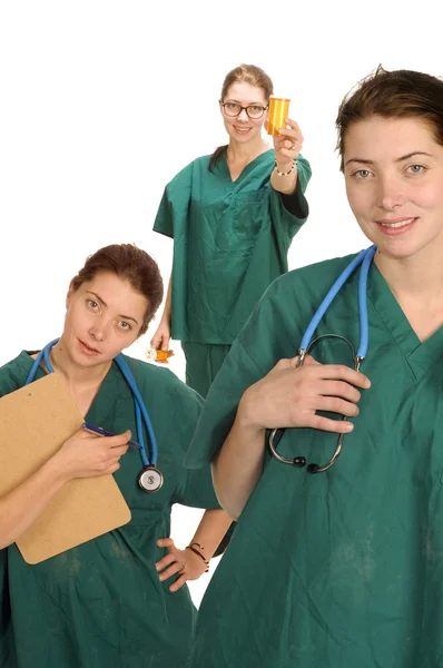 Жіноча медсестра з пляшкою спекуляції — стокове фото