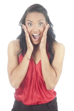 Beautiful young african american woman surprised clipart
