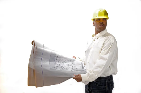 African American Contractor checking plans — Stock Photo, Image