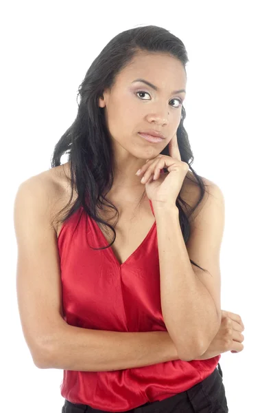Güzel genç Afro-Amerikan kadın düşünme — Stok fotoğraf