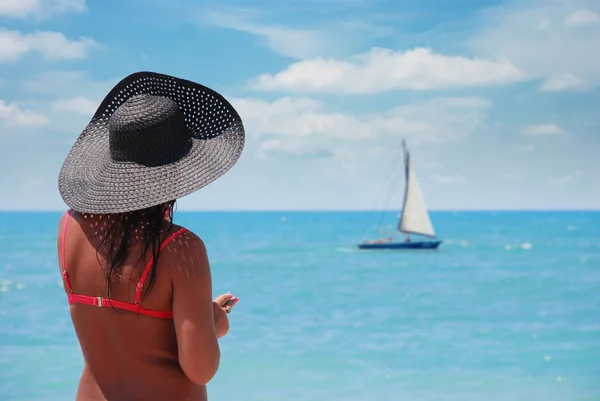 stock image Suntanned woman on a beach