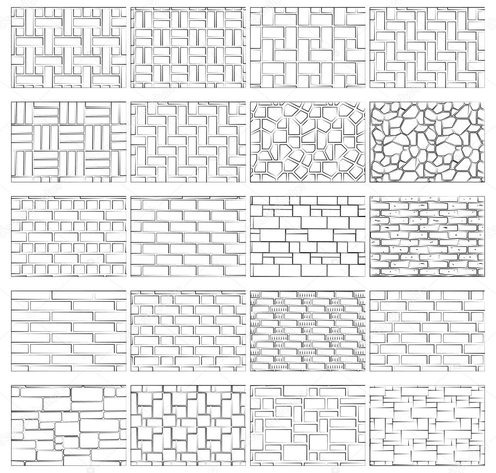 Brickwork drawing | Collection textures of the brickwork for drawing in ...