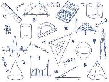 Matematik - okul malzemeleri, geometrik şekiller ve ifadeler