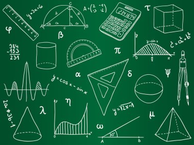 Matematik - okul malzemeleri, geometrik şekiller ve ifadeler