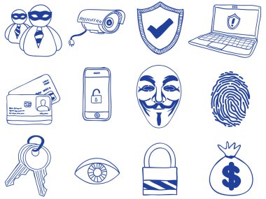 Security and hacking - hand-drawn icons clipart