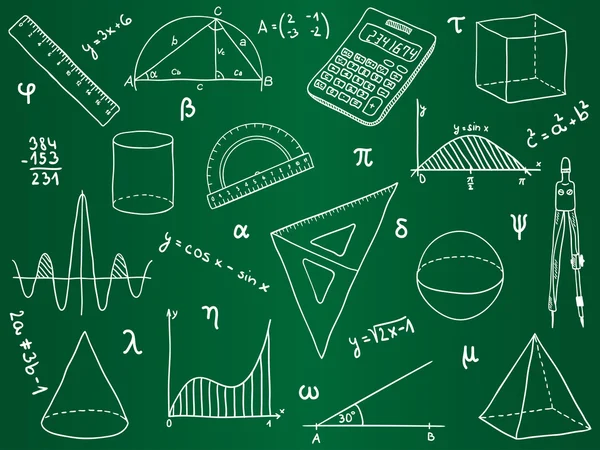 Математика - школьные принадлежности, геометрические формы и выражения — стоковый вектор