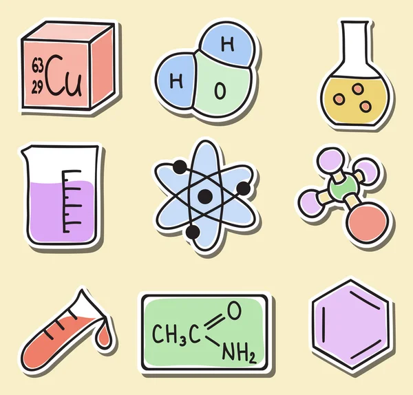 化学图标-不干胶贴纸的插图 — 图库矢量图片