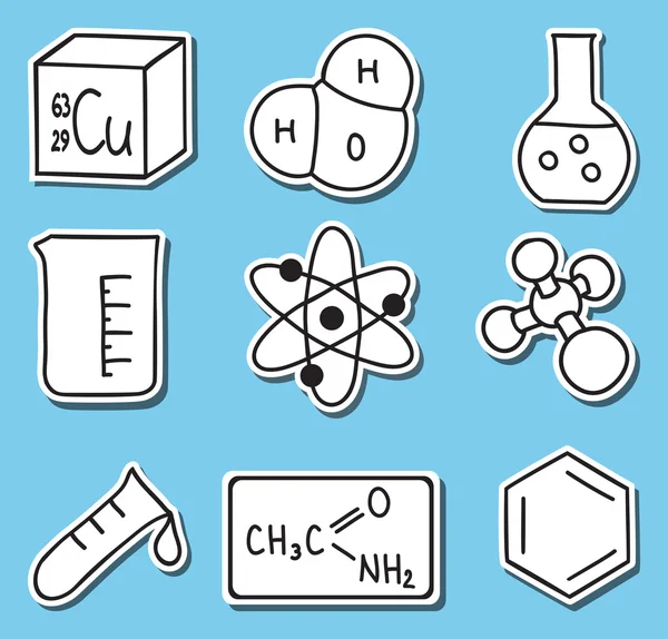 PrintIllustration of chemistry icons-stickers — Archivo Imágenes Vectoriales