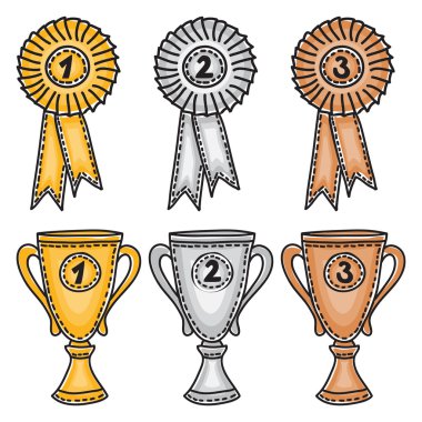 Gold, silver and bronze awards set clipart