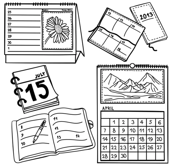 Uppsättning av kalendrar - handritade illustration — Stock vektor