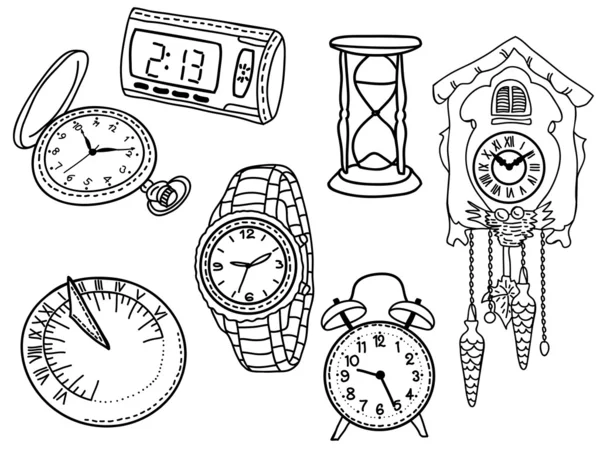 Conjunto de relojes y relojes — Vector de stock