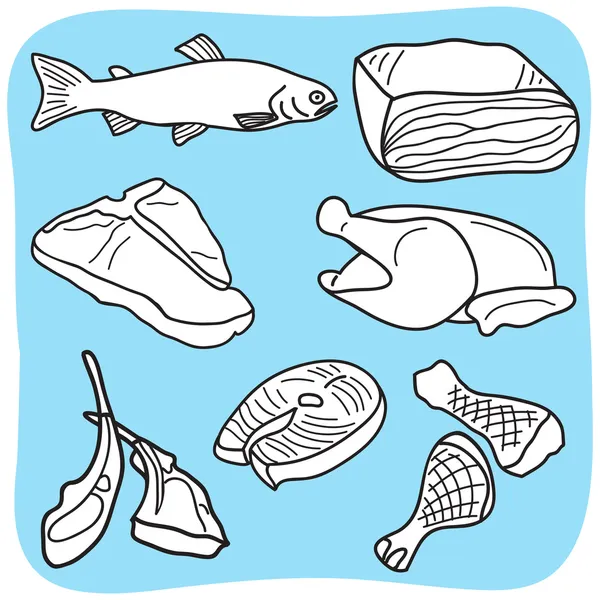Illustrazione di carne, pesce e pollame — Vettoriale Stock